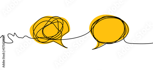 Cartoon drawn knot, chaotic or chaos and order brainstorming line pattern. Business loading concept. Think bubble, speech bubble. Talk or speak wave balloon. Empty communicate cloud. Coaching symbol