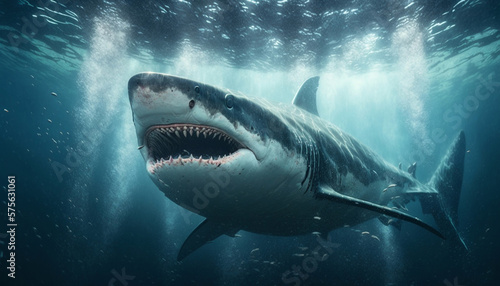 Big shark under water. AI Generated