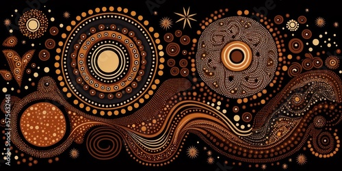 Abstract theme of Australian Aboriginal art. Represent style and dot painting techniques. AI abstract image.  photo