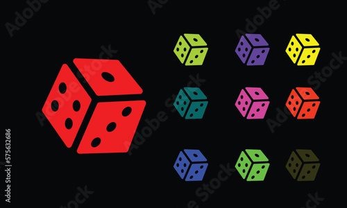 Dice icon. Glowing  dice sign, playing cube pictogram in vivid colors.
