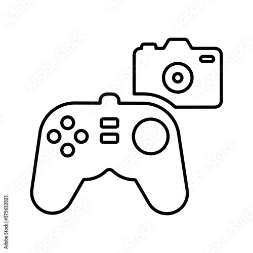 Camera, creative, game outline icon. Line art vector.