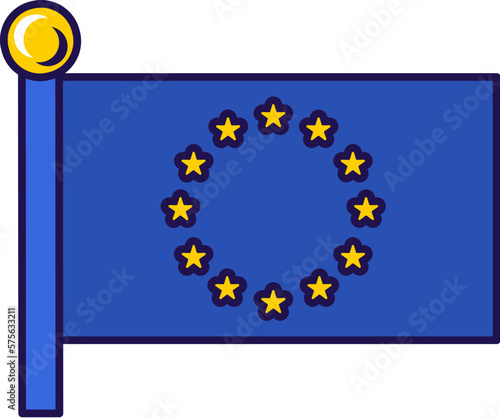 European union official flag on flagstaff vector