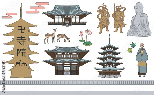 お寺のイラストセット　アウトラインあり