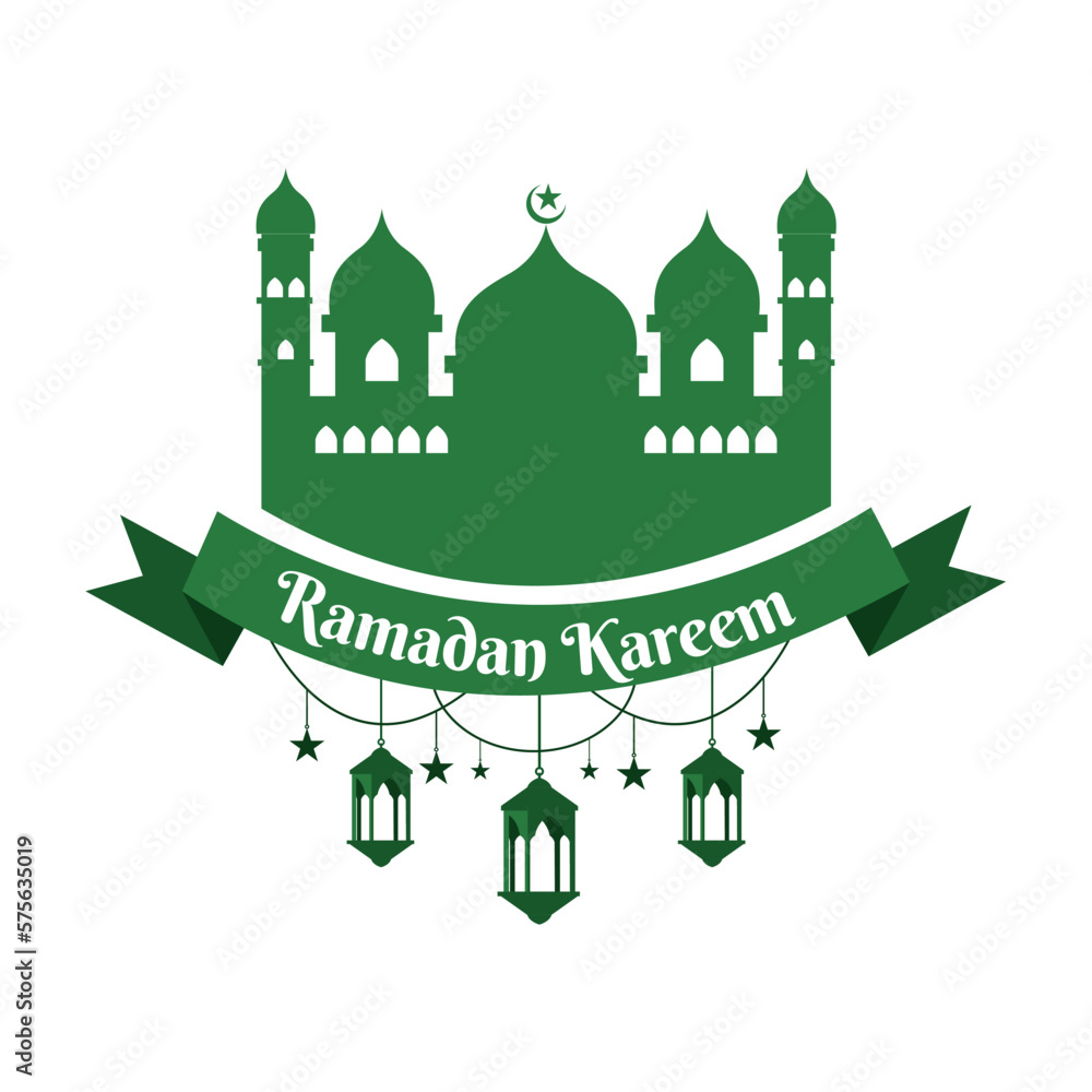 green color mosque silhouette illustration with lantern