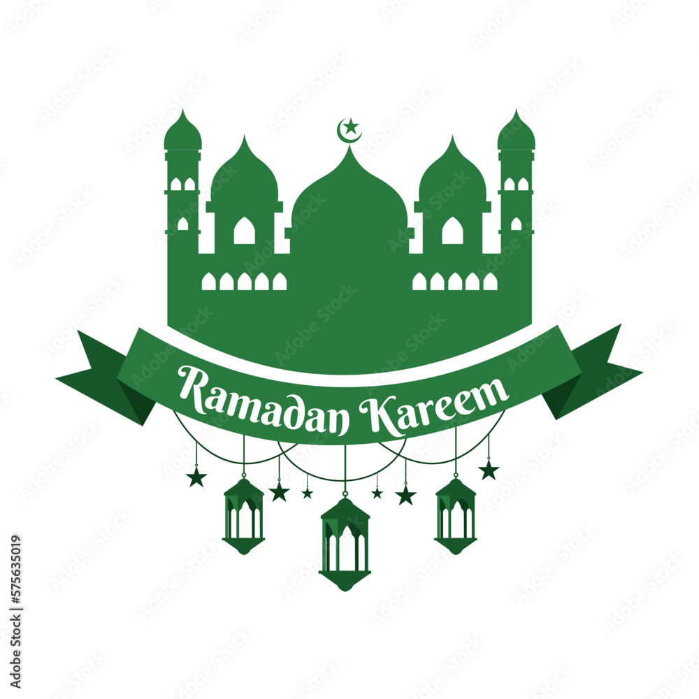 green color mosque silhouette illustration with lantern green color mosque silhouette illustration with lantern