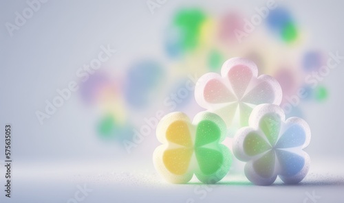 Soft Pastel Saint Patrick s Day Clover Sweet Candy Background with Bokeh. Generative AI.