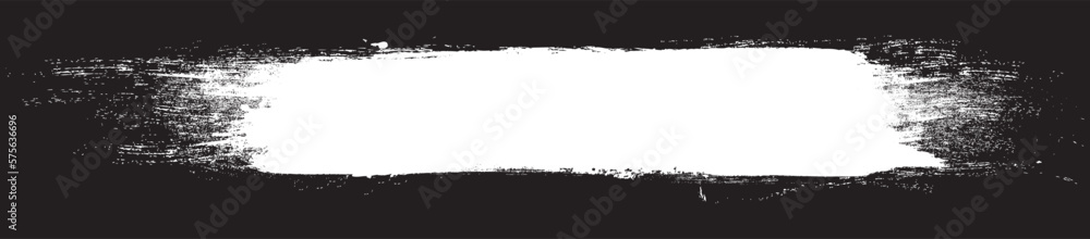 White brush stroke isolated on black background. Paint brush stroke vector for ink paint, grunge design element, dirt banner, watercolor design, dirty texture. Trendy brush stroke, vector illustration