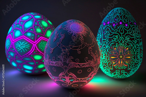 A set of glowing abstract easter egg holiday designs. Generative AI