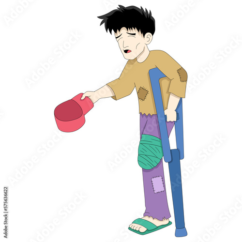 a poor one-legged lame young man was walking begging