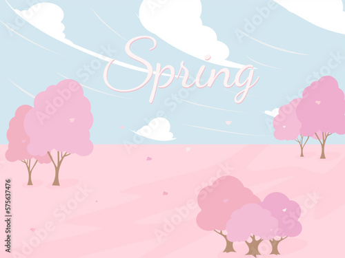 Pink tree Symbol style and spring background. Can be used for your work. Welcome spring season concept.