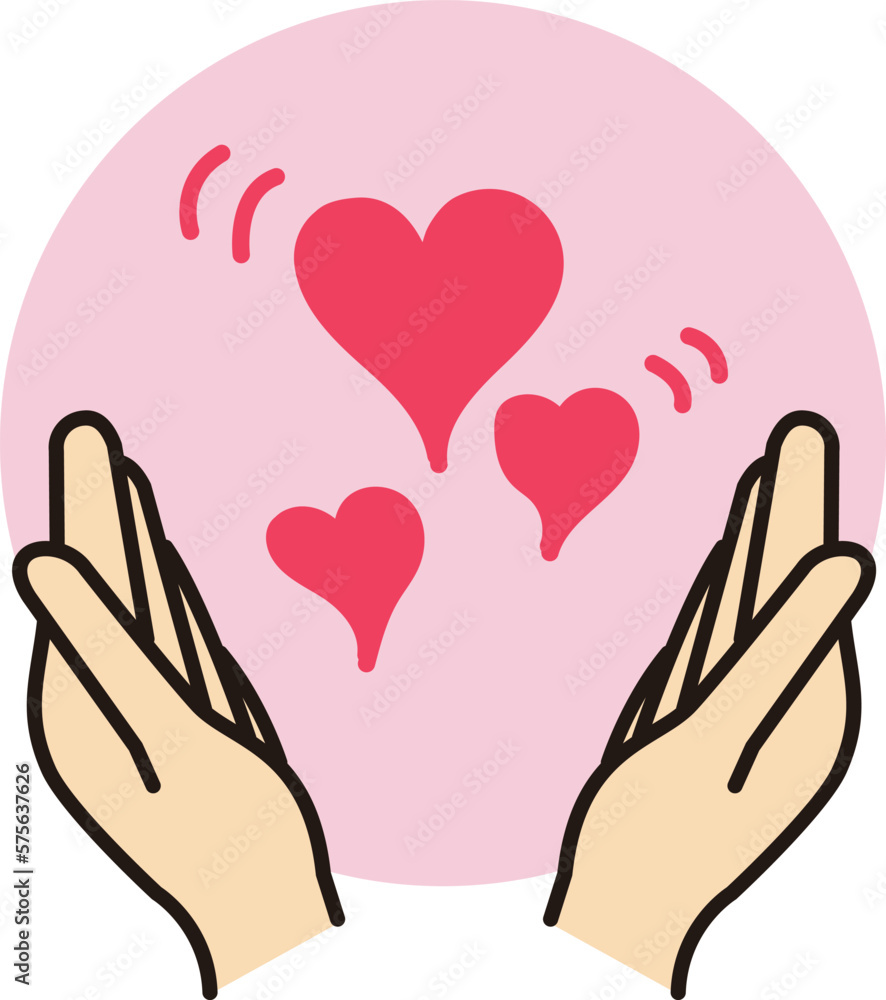 Hand icon with heart. It means support, assistance and love. Hand icon with heart. It means support, assistance and love.