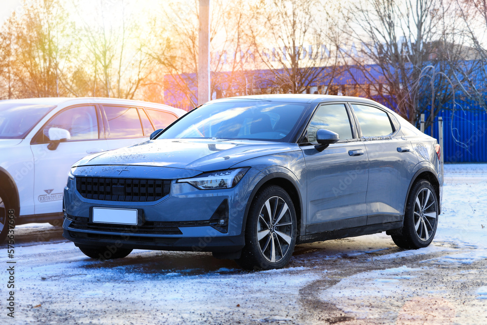 Polestar 2 electric car parked. The Polestar 2 is a battery electric 5