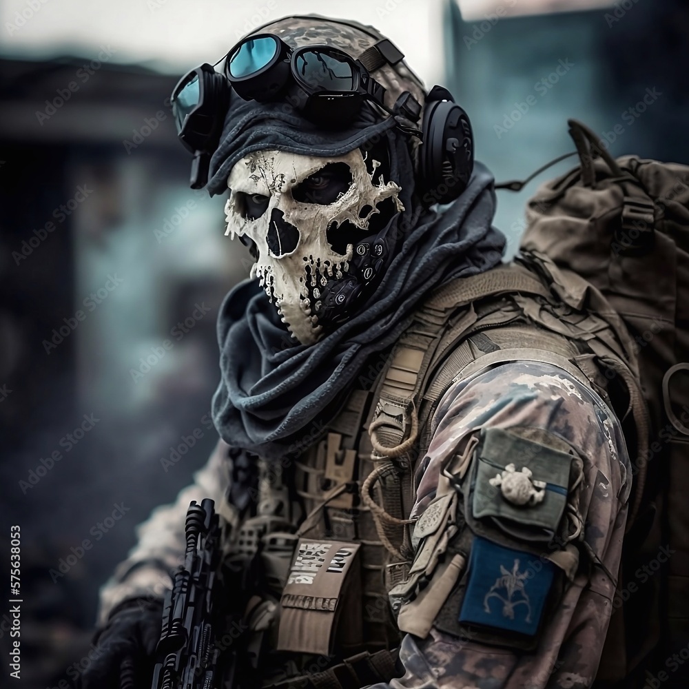 Illustrazione Stock real life call of duty ghost character, generative AI