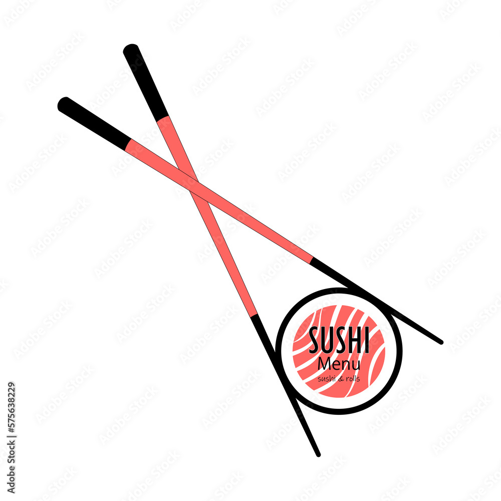 Sushi with salmon on sticks. Logo for sushi menu, bars, restaurants. Simple flat style. Sushi with salmon on sticks. Logo for sushi menu, bars, restaurants. Simple flat style.