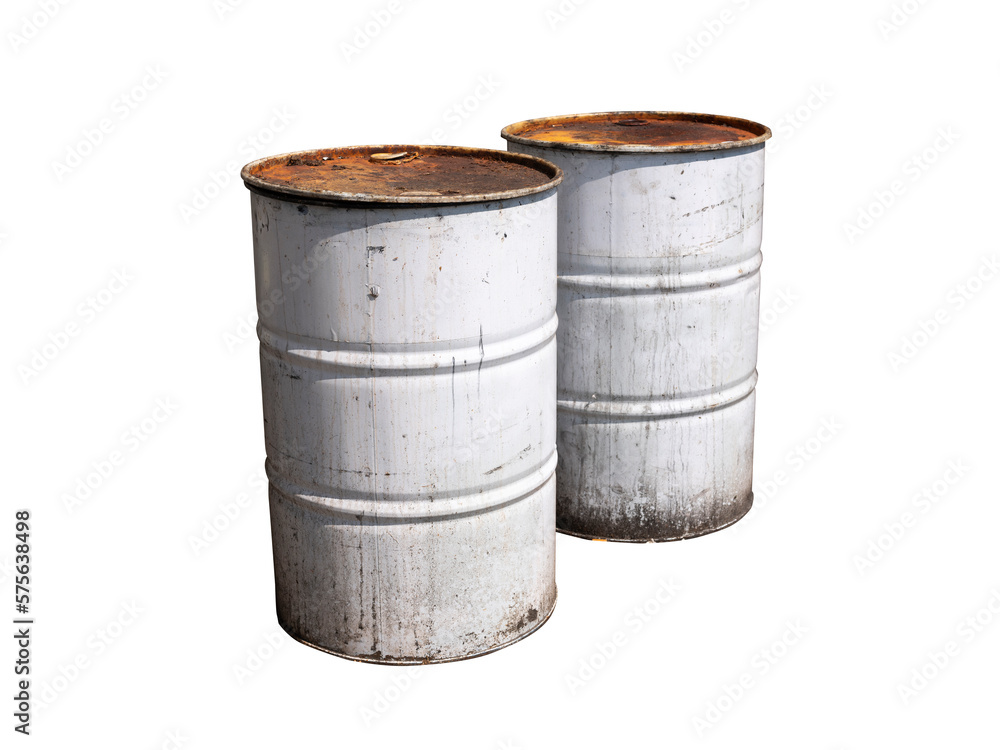 Couple of Old white colour metal barrels isolated on white Couple of Old white colour metal barrels isolated on white
