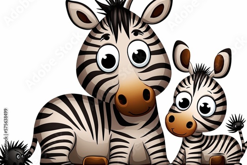 Cartoon of a baby zebra sitting on its mother s lap. Generative AI