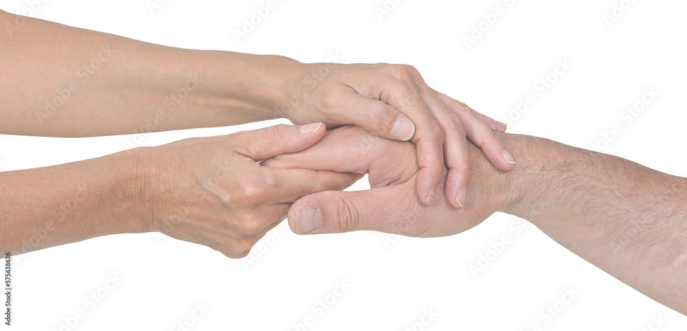 Female hands gently holding a male hand giving a hand massage isolated transparent png file
Female hands gently holding a male hand giving a hand massage isolated transparent png file