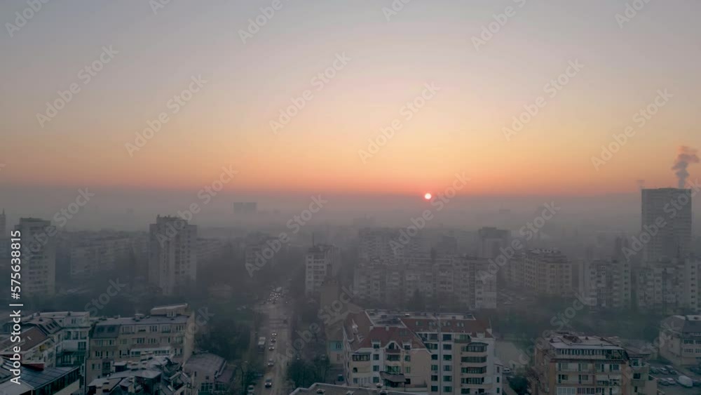 Cold and foggy sunrise over the Sofia(Bulgaria) city