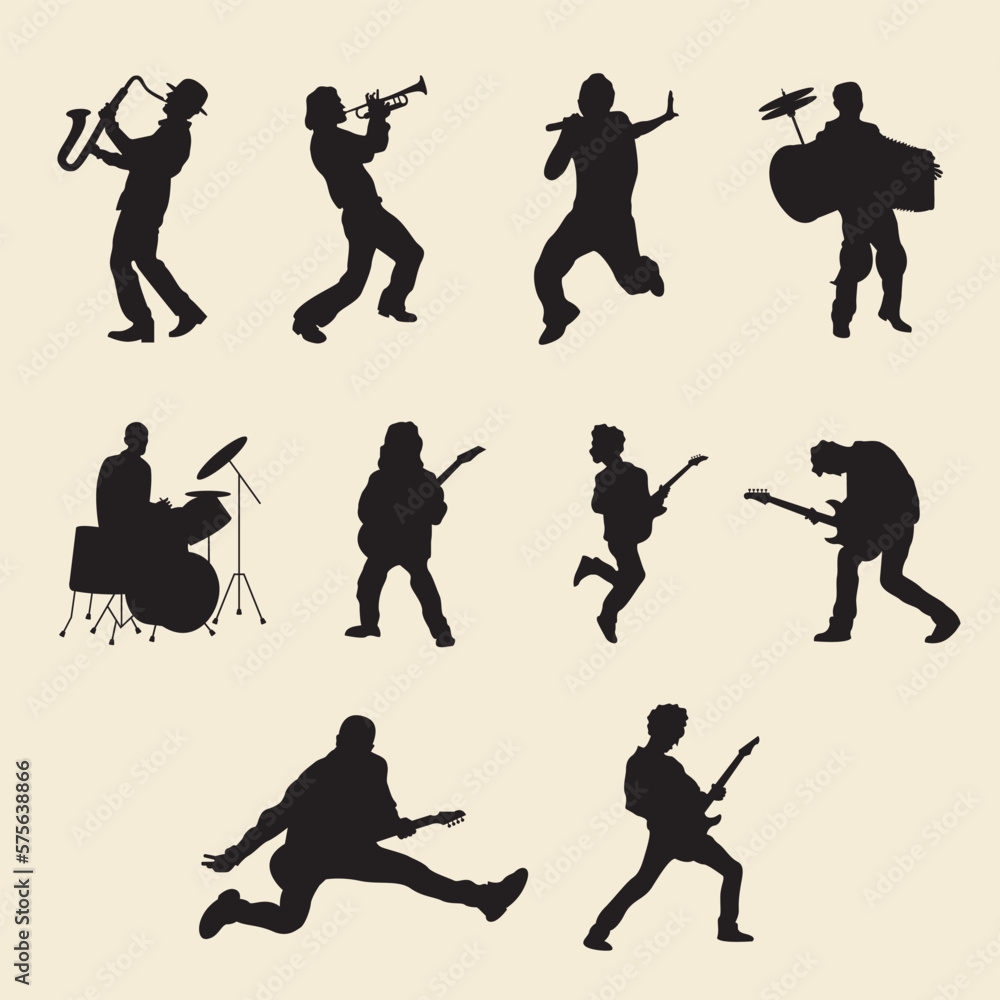 Naklejka premium Musicians vector silhouettes