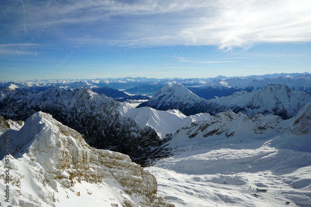 Beautiful view of the Alpine peaks in winter
