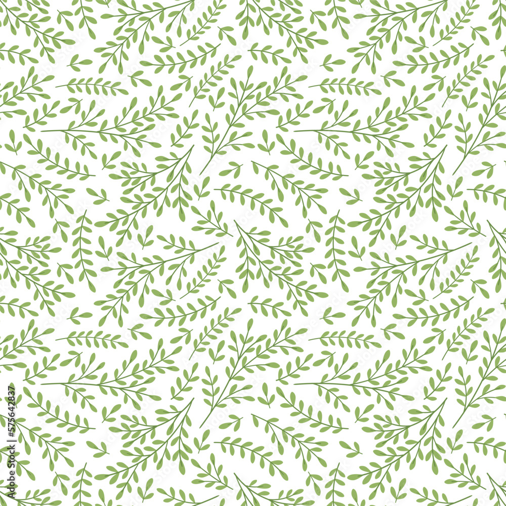 Vector floral seamless pattern with delicate green twigs. Botanical ornament for fabric, cover, packaging