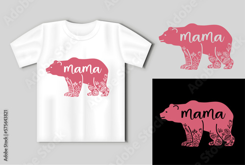 Mama bear silhouettes with with floral ornament. Mothers Day concept On the t shirt mockup