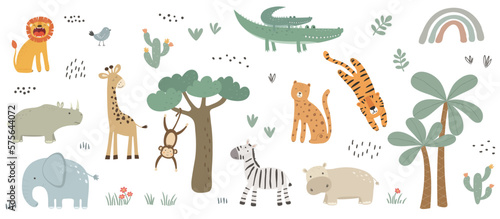 Set of cute african animals. Vector illustration in flat style. © Nataliia Pyzhova
