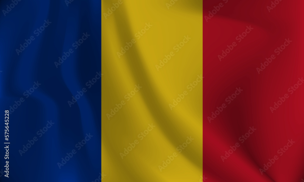 Flag of Romania, with a wavy effect due to the wind.