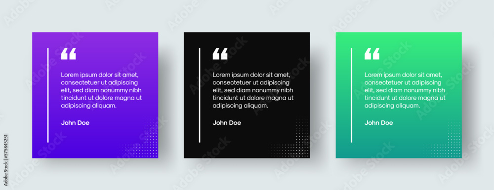 Quote Frames Blank Template Vector Set. Modern Empty Quote Templates with Copy Space for Text. Quotation Mark Border Text Box Isolated on Gradient Halftone Backgrounds