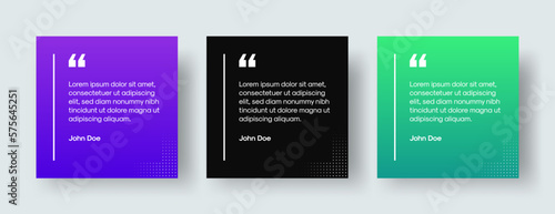 Quote Frames Blank Template Vector Set. Modern Empty Quote Templates with Copy Space for Text. Quotation Mark Border Text Box Isolated on Gradient Halftone Backgrounds