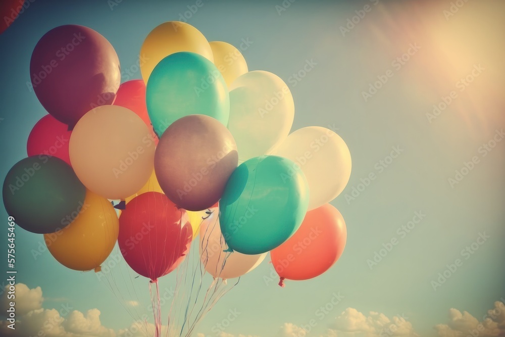 Vintage Celebration: Colorful Balloons with Retro Instagram Filter, Generative AI