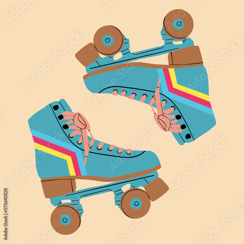 Multicolored retro roller skates, quads. Vector illustration in cartoon style. Healthy lifestyle.