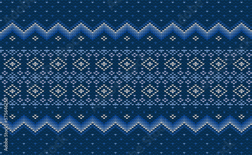 Pixel ethnic pattern, Vector embroidery ornate background, Geometric retro ethnic style, Blue pattern jacquard seamless, Design for textile, fabric, batik, print, aprons