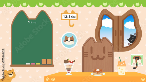 かわいいネコカフェの背景素材　昼