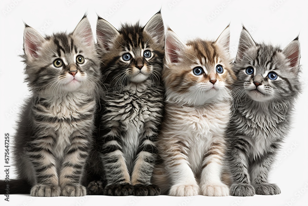 Maine Coon kitten on a white background. Generative AI Maine Coon kitten on a white background. Generative AI