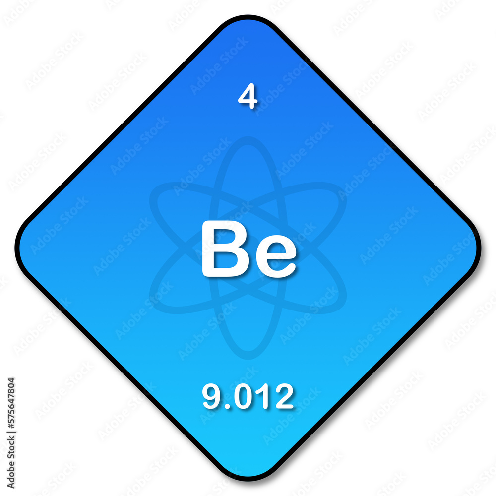 illustrazione con elemento della tavola periodica degli elementi metallo alcalino Berilio su sfondo trasparente