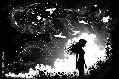 Illustration of woman dreaming.