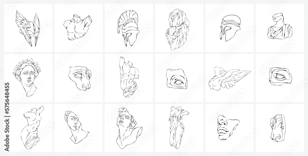 Vector set of logo with antique sculptures. Vector illustration with ...