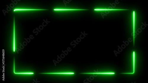 green neon glowing frame background. Laser animation 9 repeated moves. isolated on black. 4K graphic animation video