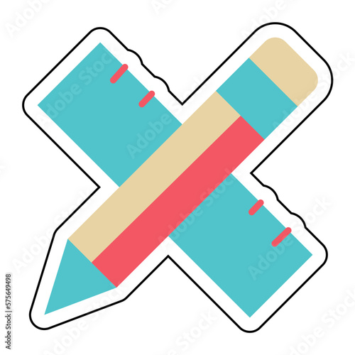 Sticker PENCIL AND RULER design vector icon