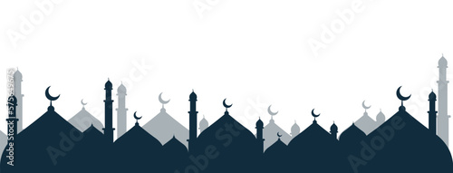 Mosque City Landscape Silhouette Border Vector Illustration for islamic Element Decoration