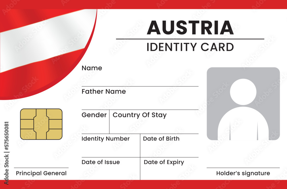 Austria Identity Card and National Identity Card Design Stock Vector