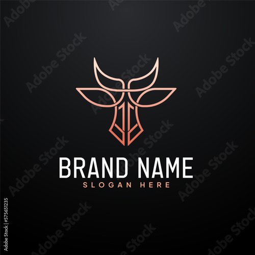 Luxury Head Bull Heraldic Logo, Line art style.