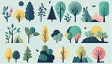 Set of trees and shrubs. collection of natural design elements trees with leaves. generative ai