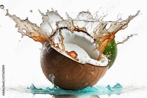 Fresh coconut on a white background. Ai generative.