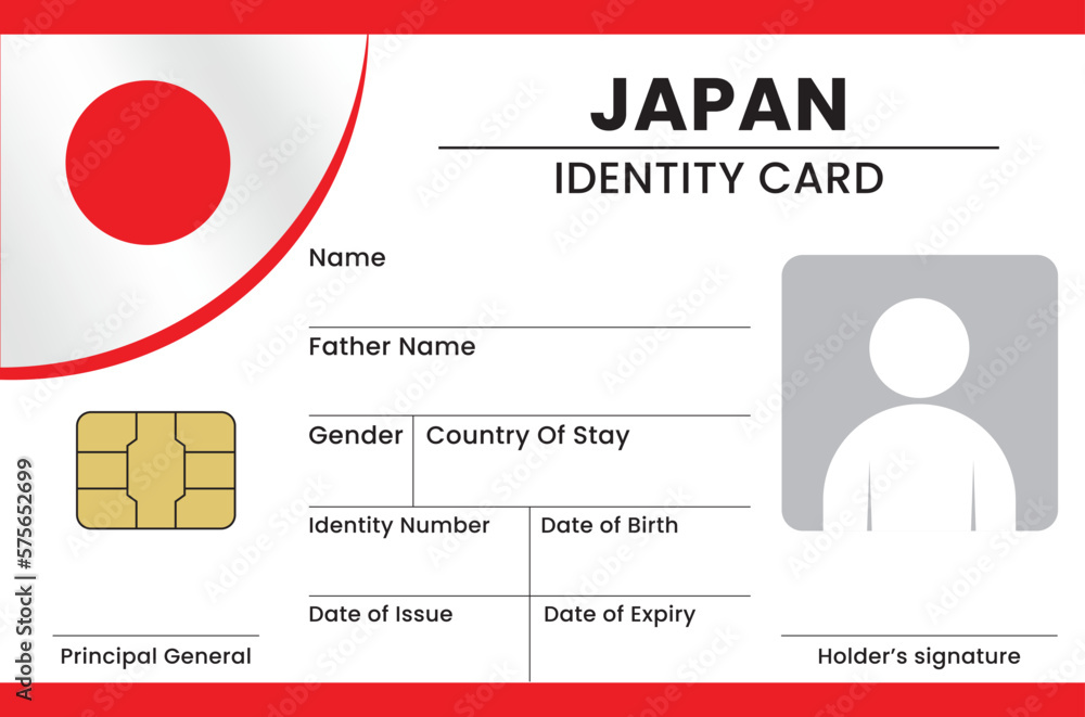 Japan Identity Card and National Identity Card Design Stock Vector