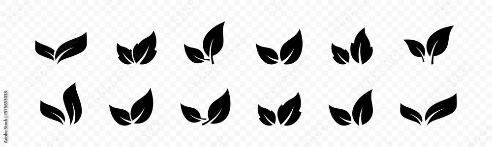 Leaf icons. Leave icon set. Foliage collection. Black floral leaves. Flat isolated leaf icons. Vector graphic EP