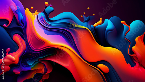 Abstract colorful gradient fluid grow in the dark. illustration.