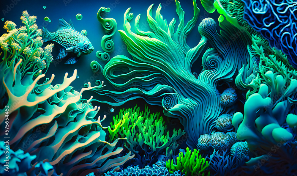 An abstract pattern of cool blues and greens, resembling an underwater scene