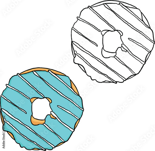 Blue donut with outline. Perfect for art, postcards, cards, wall decor, t-shirts, cards, prints, drawing books, coloring books, wallpaper, prints, cards, ect.
